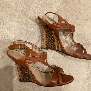 Manolo Blahnik Brown Strappy Wedge Sandals Size 37.5